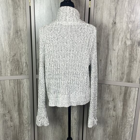 Free People Marled Ivory Twisted Cable Cropped Turtleneck Sweater women's L - Picture 6 of 12